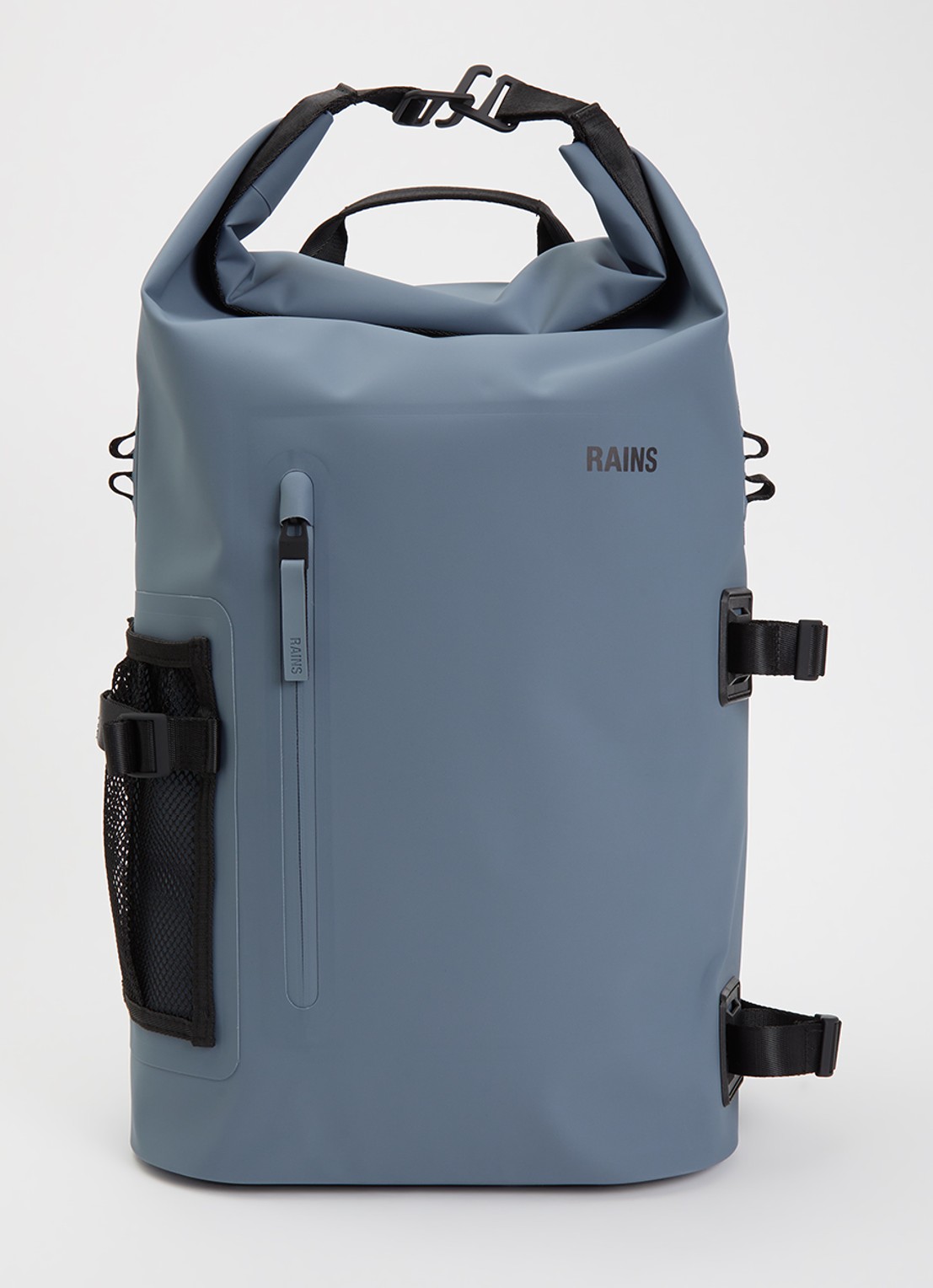 Rains Deepwater Rolltop Large Rugzak met waterafstotende coasting - voorkant 3 staalblauw