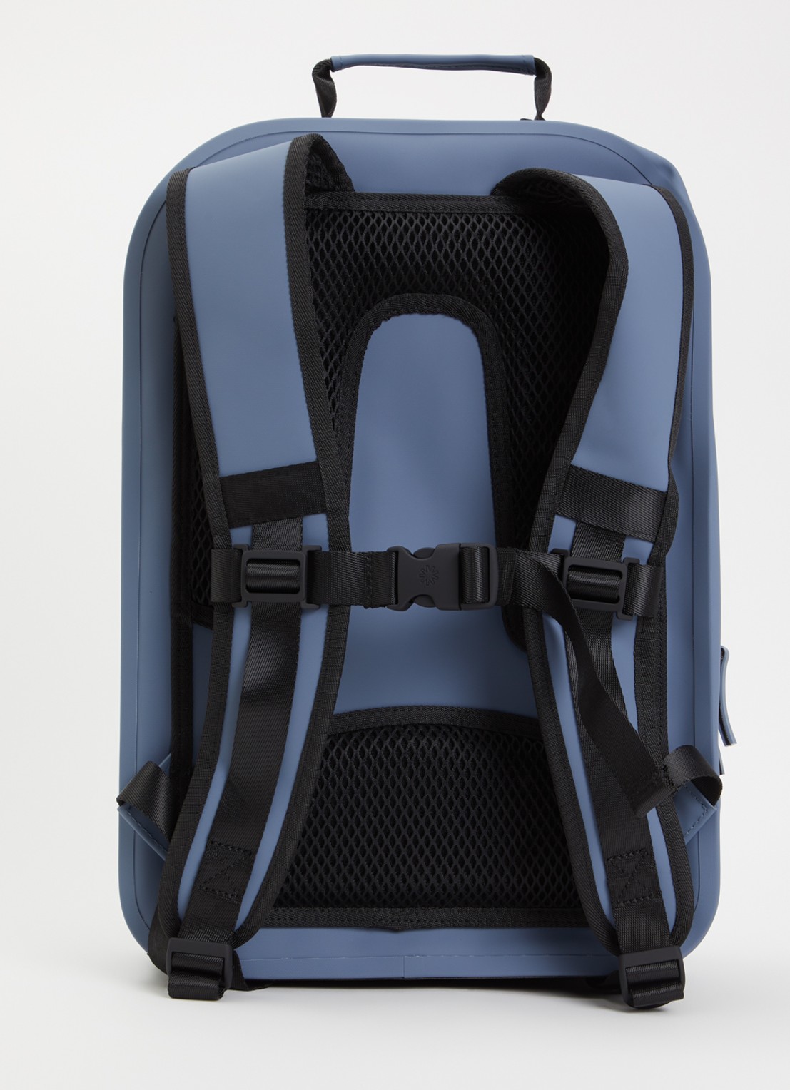 Rains Deepwater rugzak met 15 inch laptopvak en waterdichte coating - achterkant 3 blauwgrijs