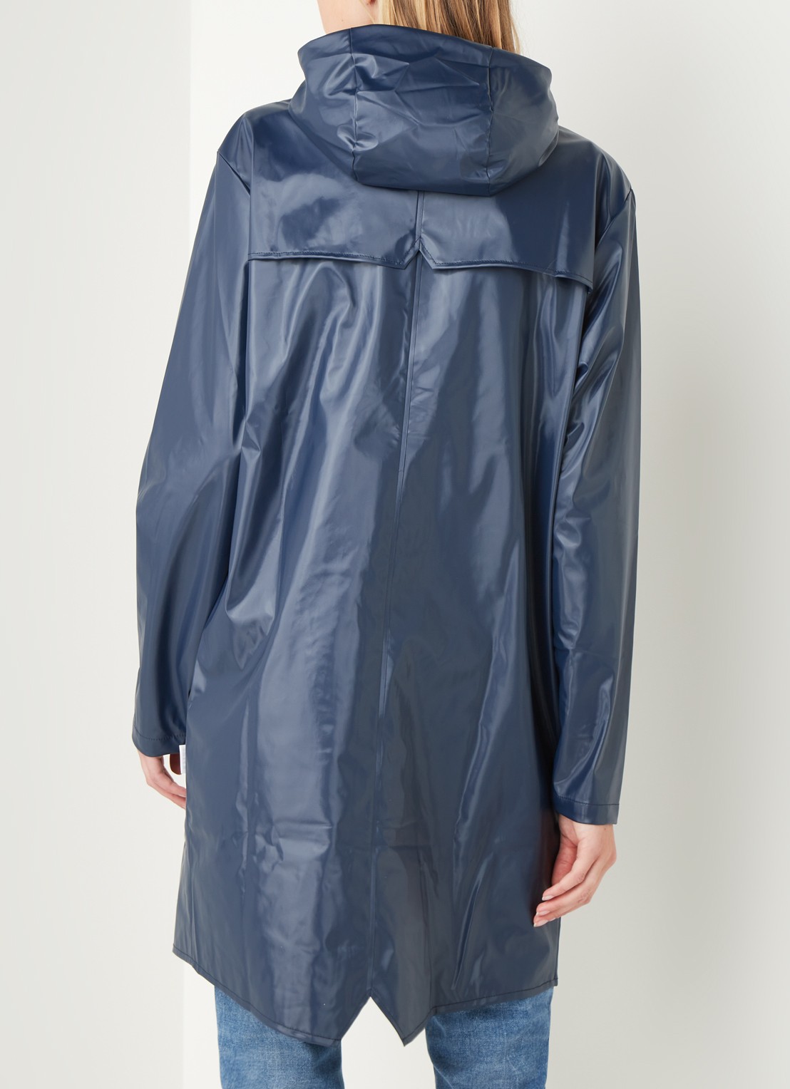 Rains Long Jacket regenjas met capuchon - achterkant 3 donkerblauw
