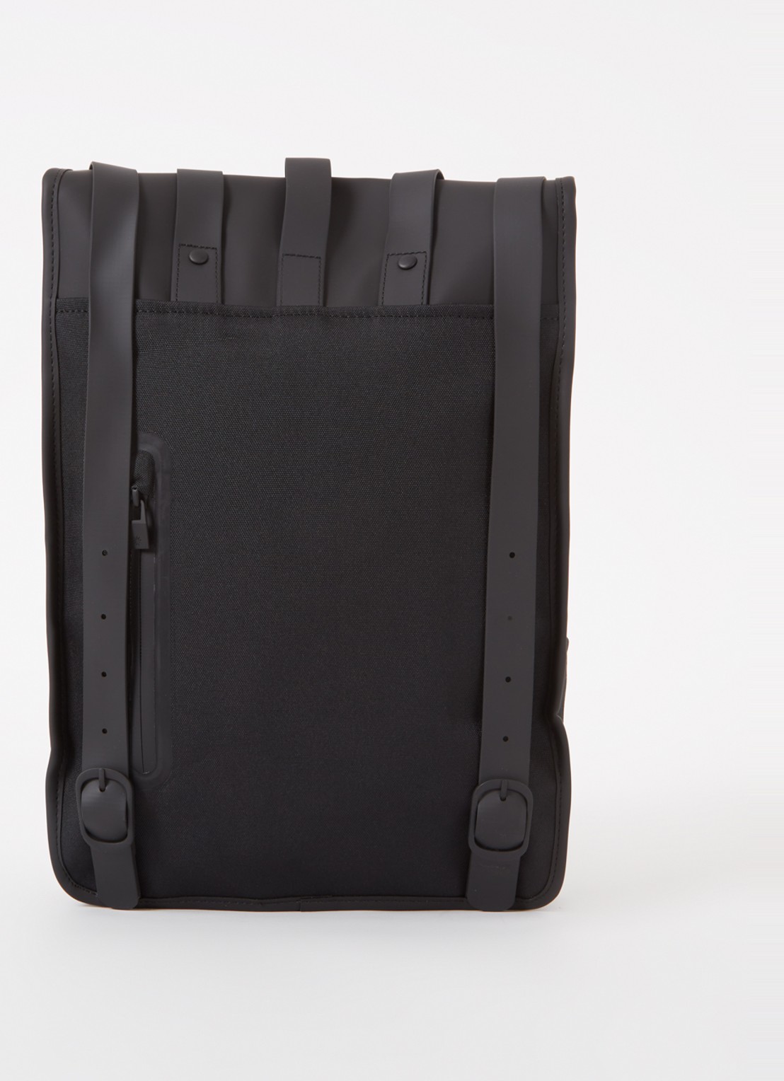 Rains Mini W3 rugzak met 15 inch laptopvak en waterafstotende coating - achterkant 2 zwart