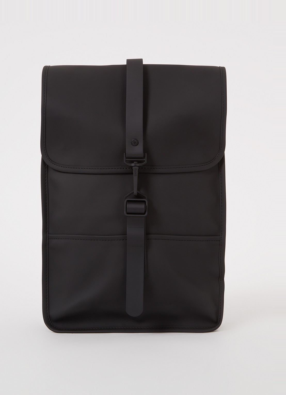 Rains Mini W3 rugzak met 15 inch laptopvak en waterafstotende coating - voorkant zwart