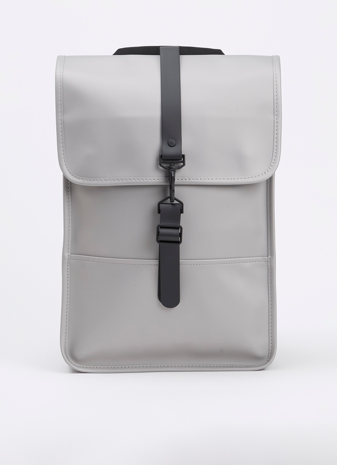 Rains Mini W3 rugzak met 15 inch laptopvak en waterafstotende coating - voorkant lichtgrijs