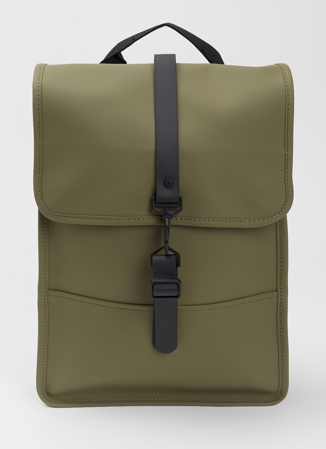 Rains Mini W3 rugzak met 15 inch laptopvak en waterafstotende coating - voorkant 3 olijfgroen