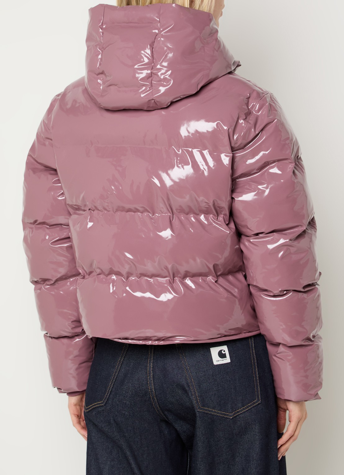 Rains Puffer jack met capuchon en logo - achterkant 4 oudroze