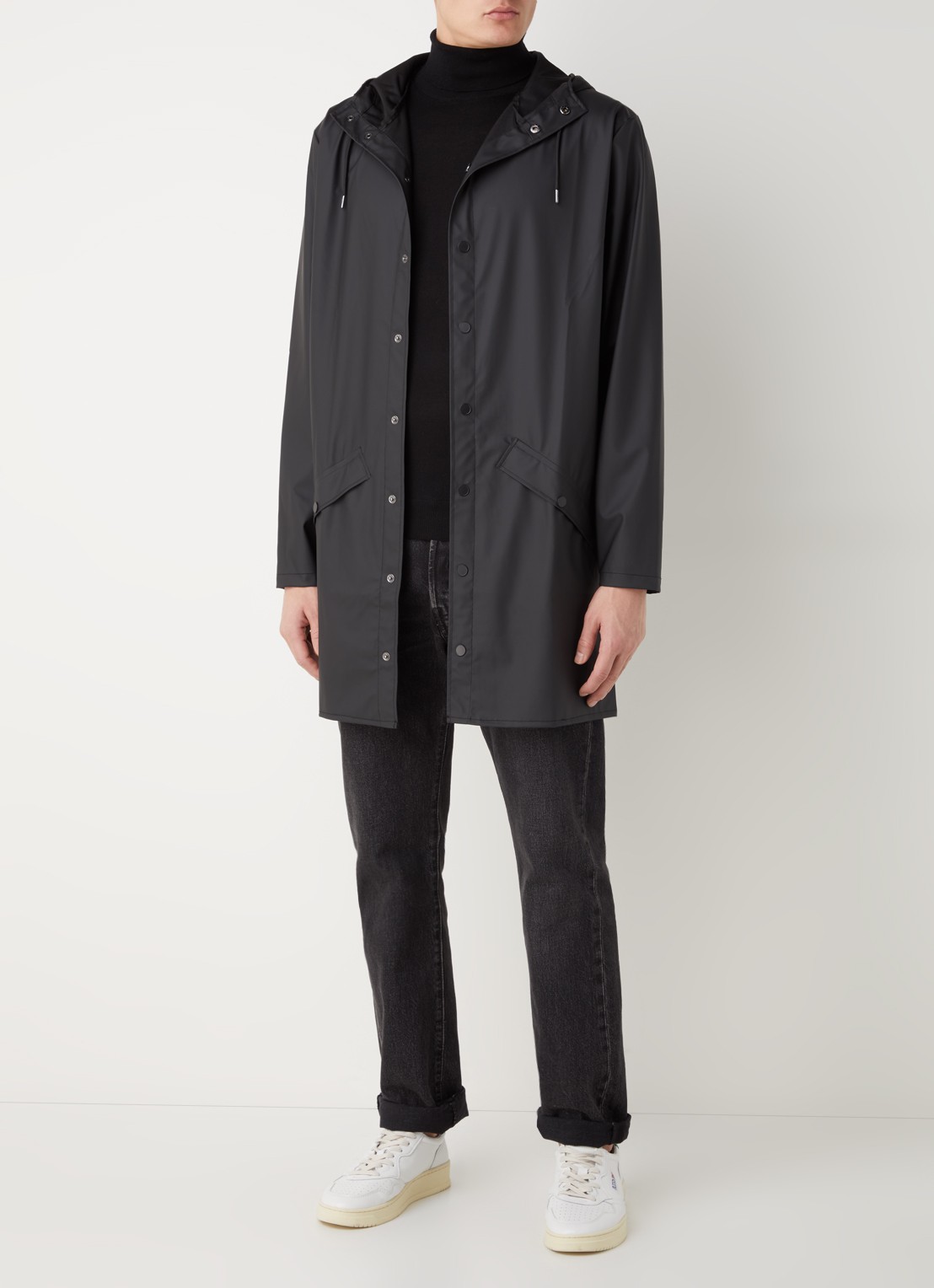 Rains Regenjack met capuchon en klepzakken - unisex - voorkant 3 zwart