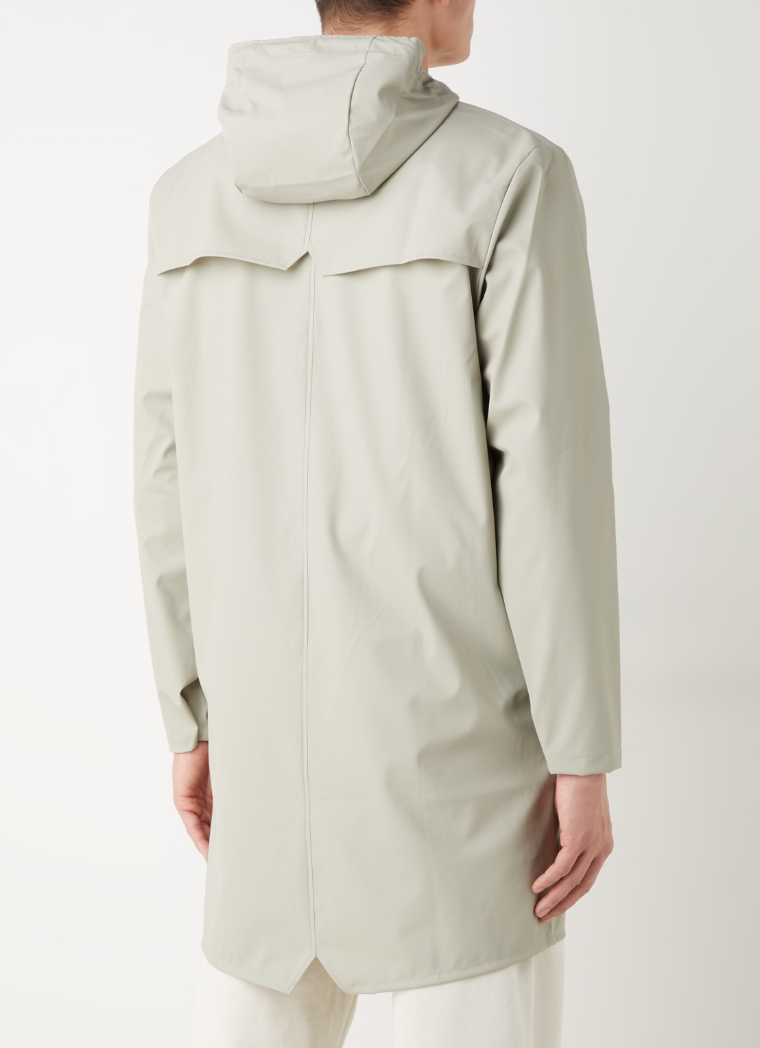 Rains Regenjack met capuchon en klepzakken - unisex - achterkant lichtgrijs