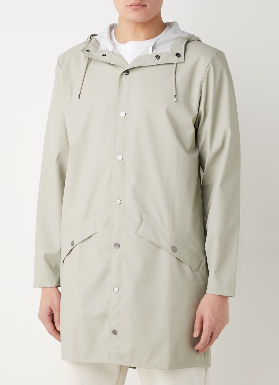Rains Regenjack met capuchon en klepzakken - unisex - detail 2 lichtgrijs