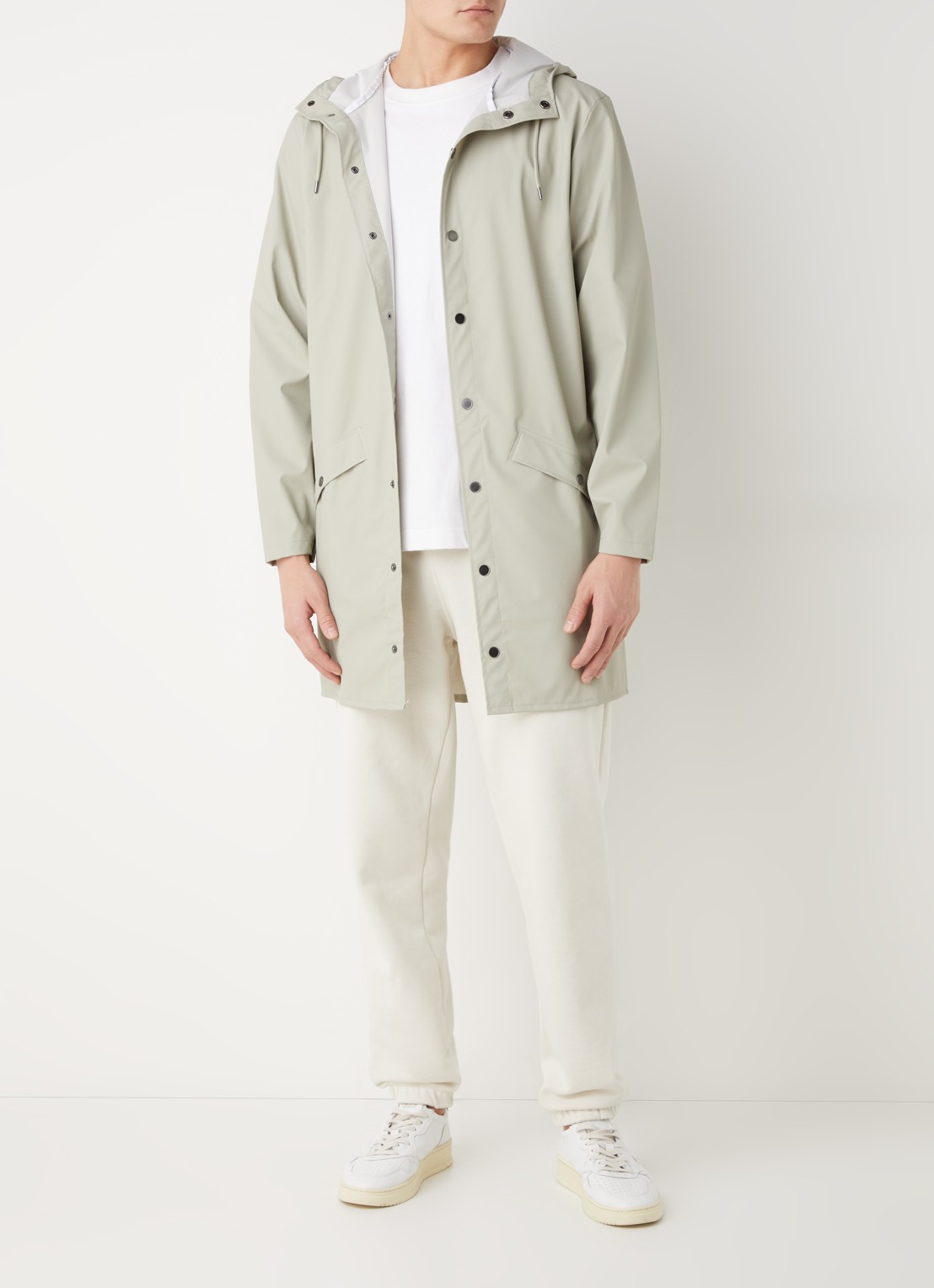 Rains Regenjack met capuchon en klepzakken - unisex - voorkant 4 lichtgrijs