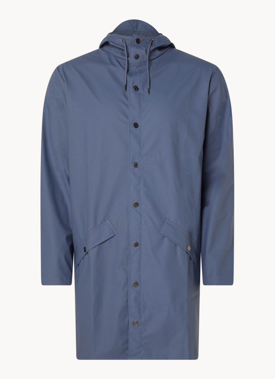 Rains Regenjack met capuchon en klepzakken - unisex - voorkant staalblauw