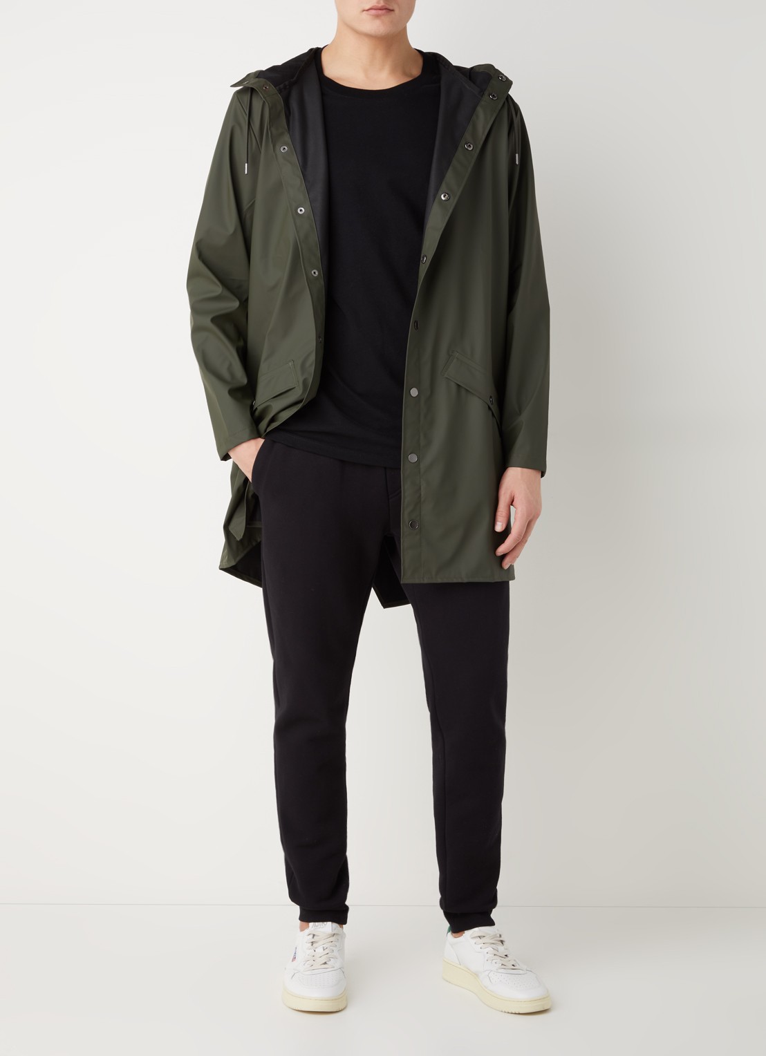 Rains Regenjack met capuchon en klepzakken - unisex - voorkant 3 groen