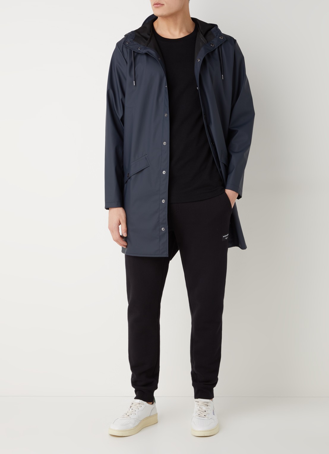 Rains Regenjack met capuchon en klepzakken - unisex - voorkant 2 donkerblauw