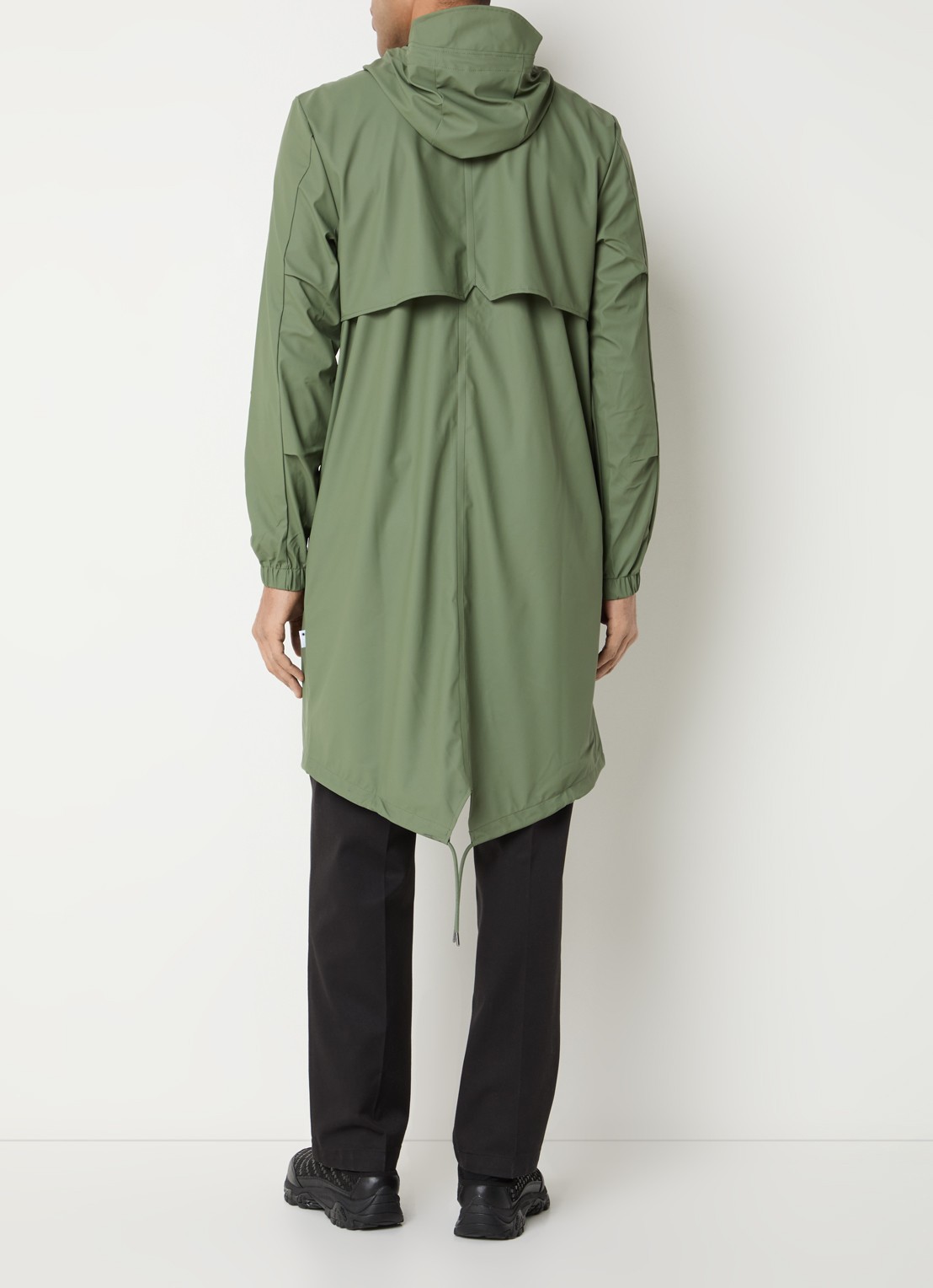 Rains Regenjack met capuchon en klepzakken - achterkant legergroen
