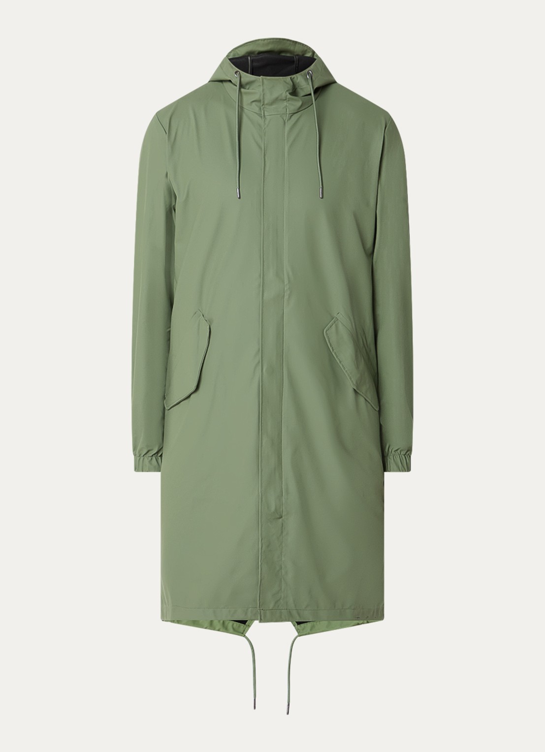 Rains Regenjack met capuchon en klepzakken - voorkant 2 legergroen