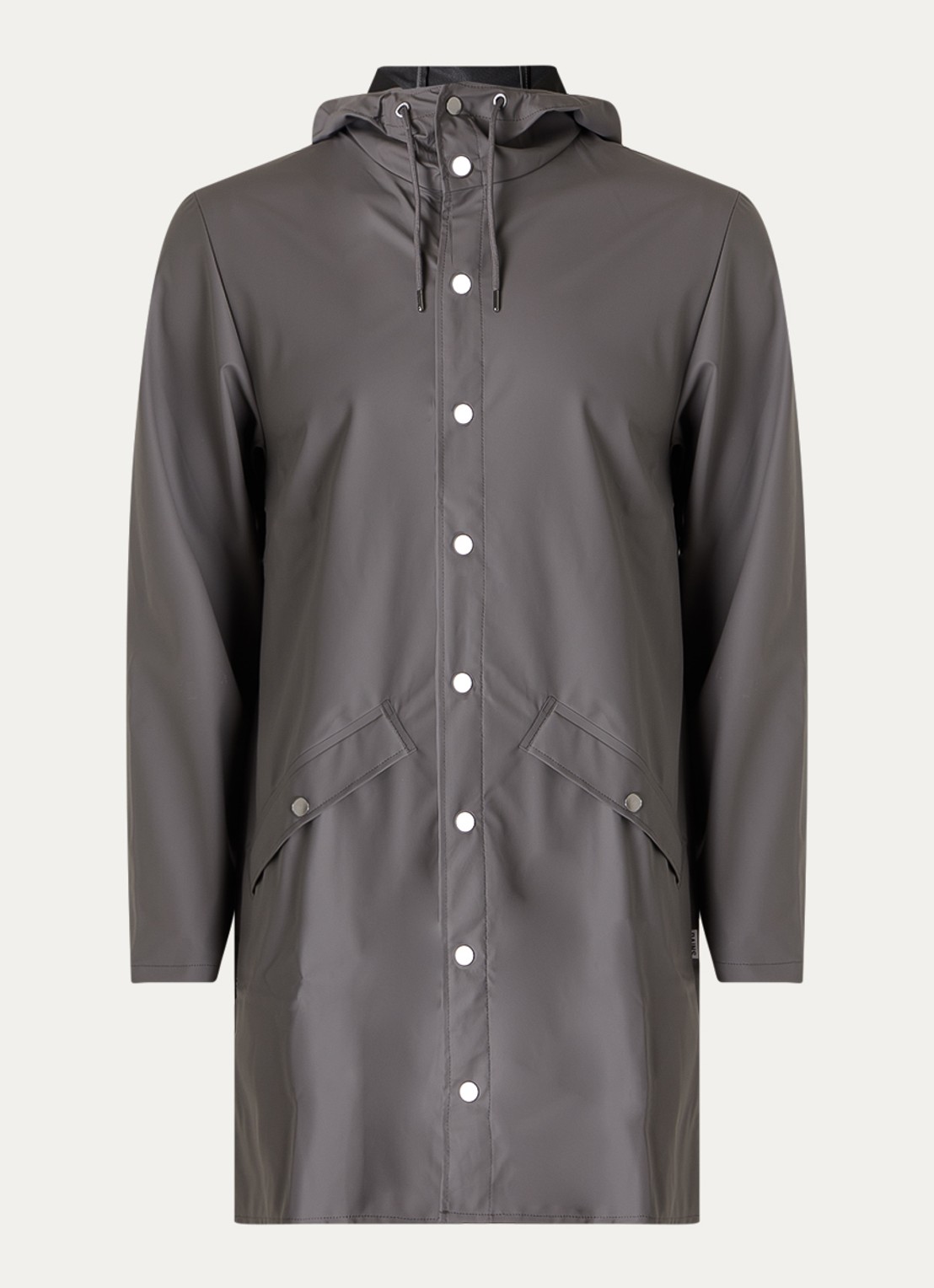 Rains Regenjas met capuchon en klepzakken - unisex - voorkant grijs