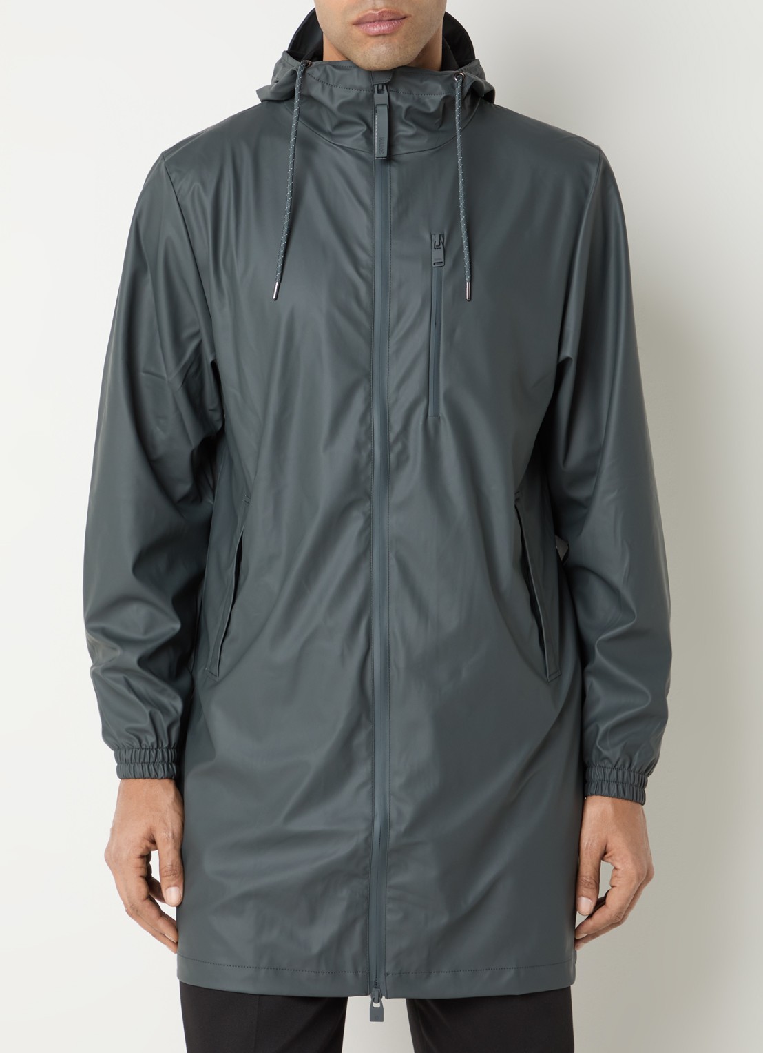 Rains Regenjas met capuchon en steekzakken - detail grijs