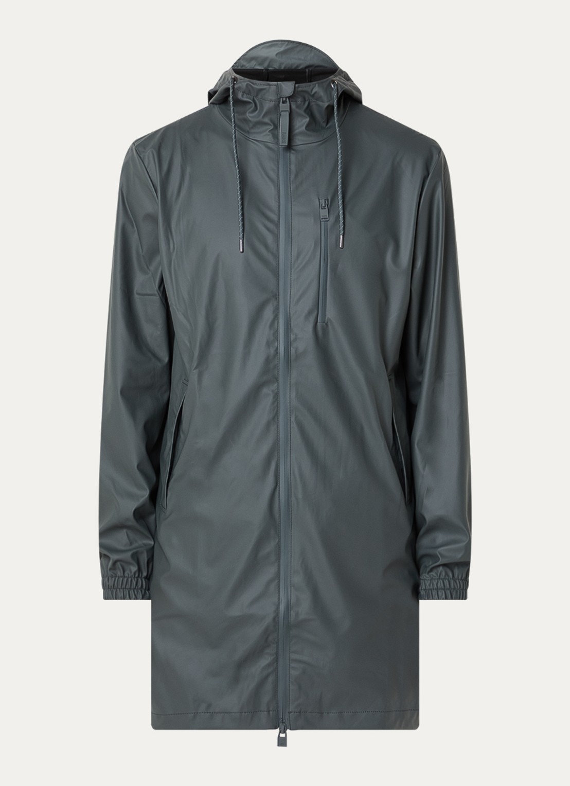 Rains Regenjas met capuchon en steekzakken - voorkant 2 grijs