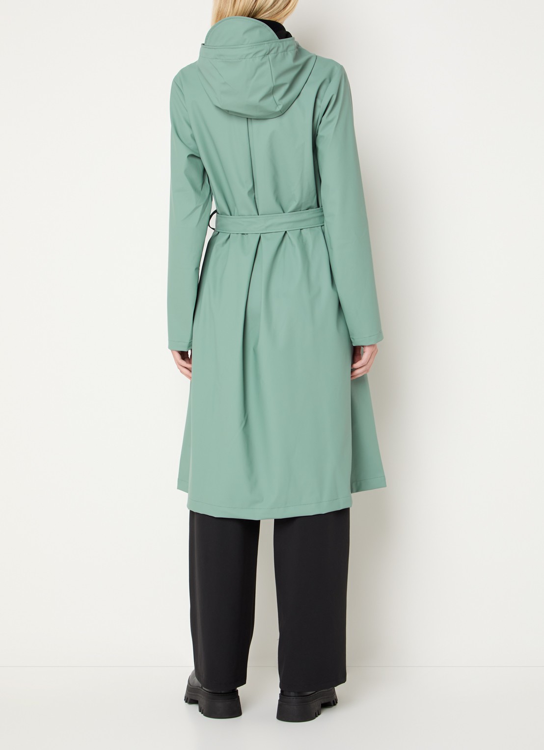 Rains Regenjas met capuchon en strikceintuur - achterkant 2 mint