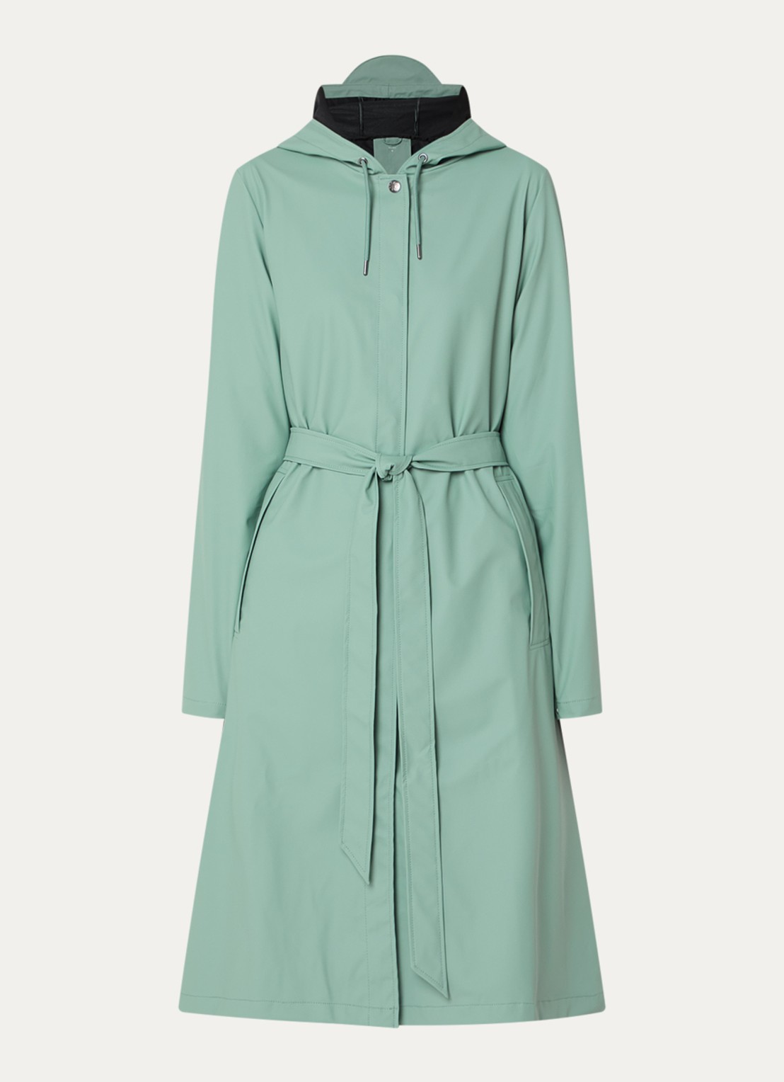 Rains Regenjas met capuchon en strikceintuur - voorkant 3 mint