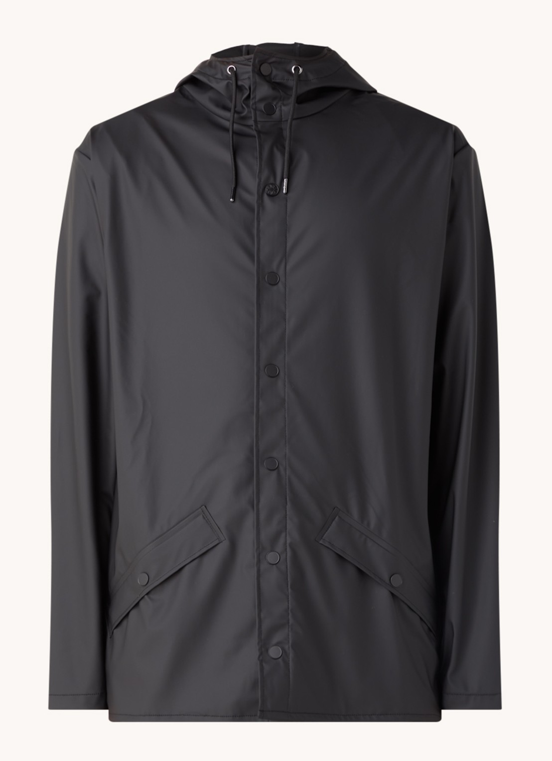Rains Regenjas met klepzakken en capuchon - voorkant 2 zwart