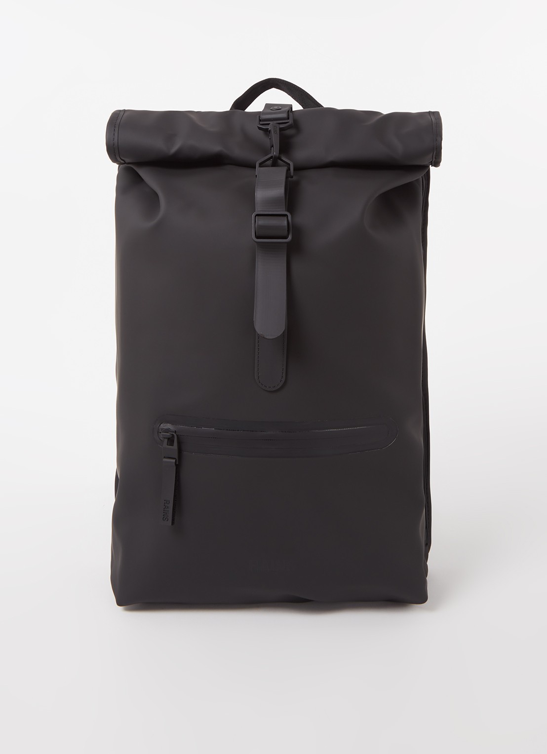 Rains Rolltop rugzak met 16 inch laptopvak - voorkant 3 zwart