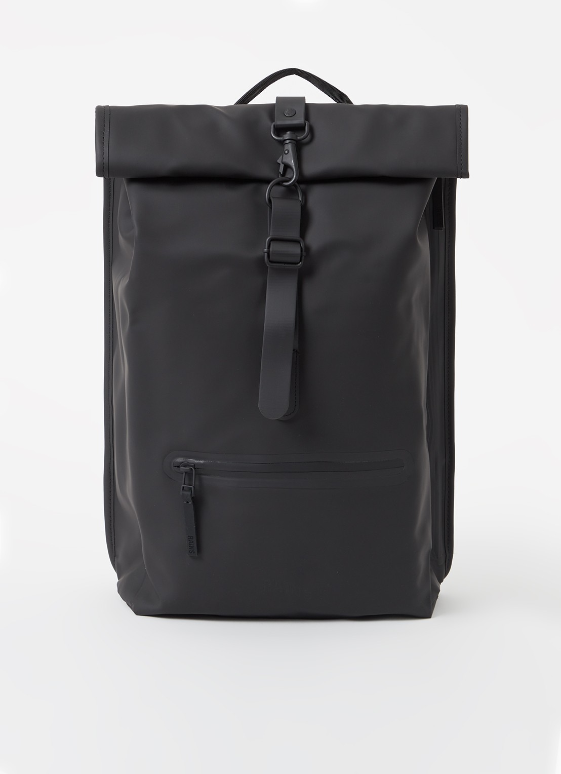 Rains Rolltop rugzak met laptopvak - voorkant 2 zwart