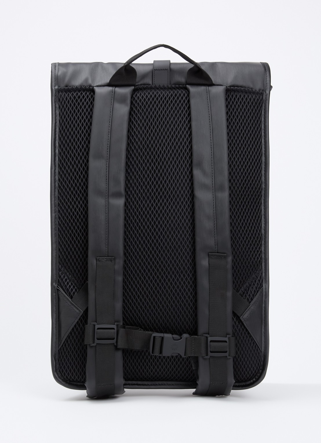 Rains Rolltop rugzak met waterafstotende coating en 15 inch laptopvak - achterkant zwart