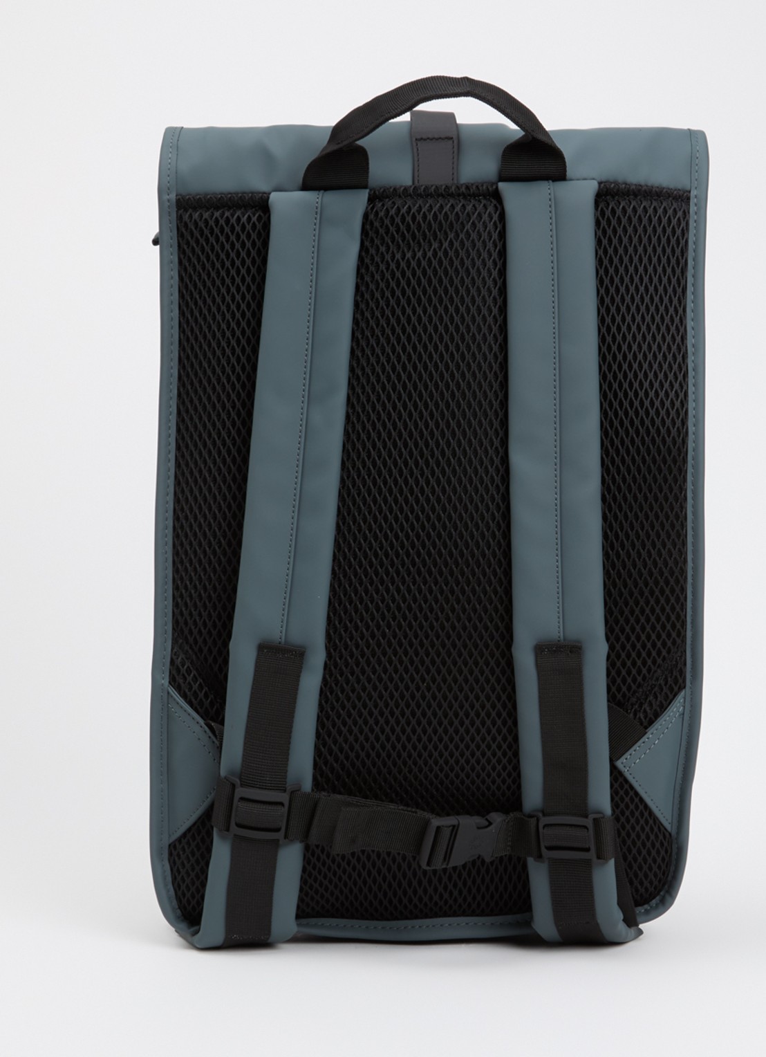 Rains Rolltop rugzak met waterafstotende coating en 15 inch laptopvak - achterkant 2 staalblauw