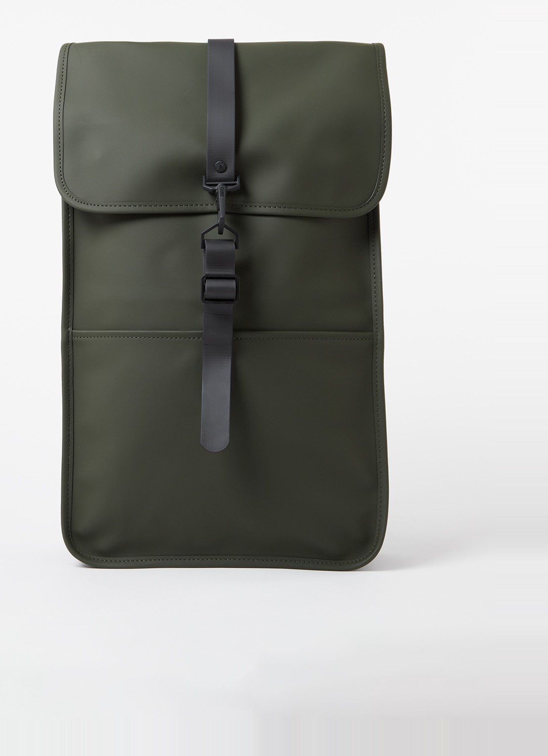 Rains Rugzak met 15 inch laptopvak en waterafstotende coating - voorkant 2 legergroen