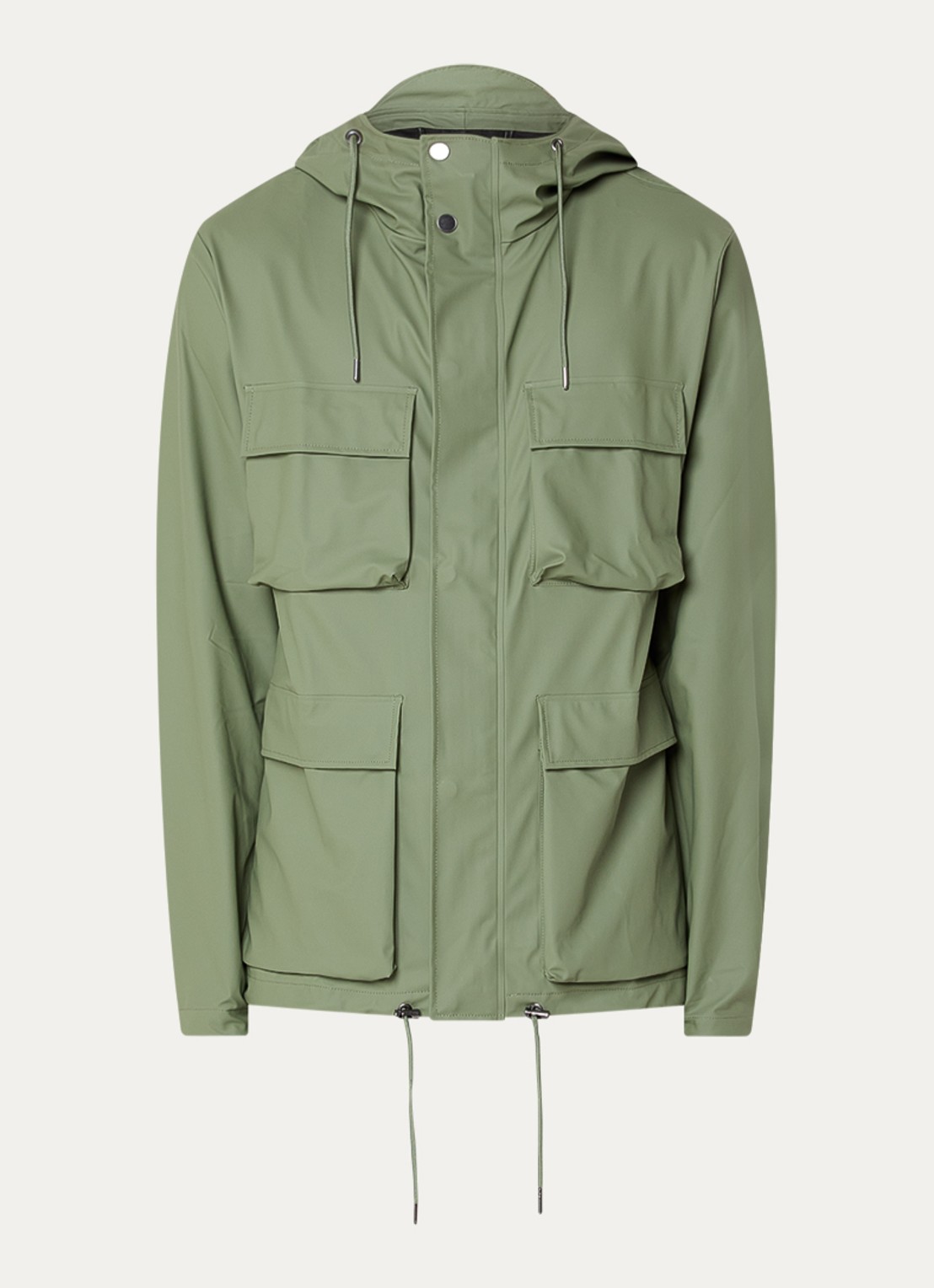 Rains Softshell jack met capuchon - voorkant 2 legergroen