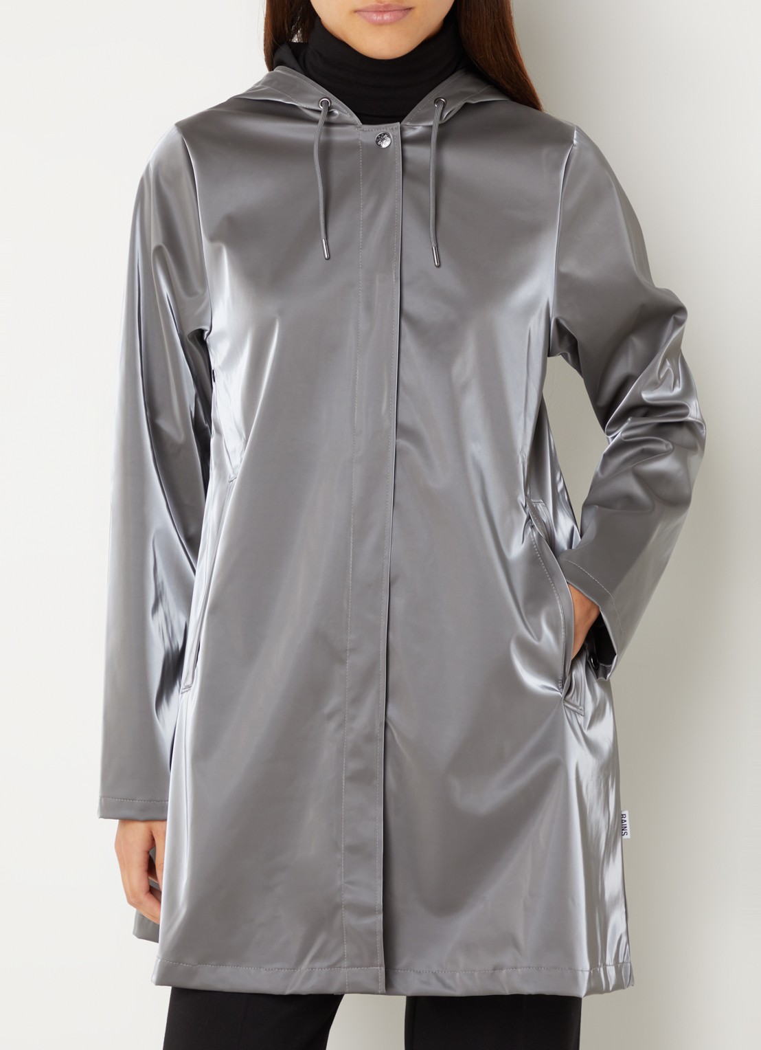 Rains String W parka met capuchon en trekkoord - detail 4 grijs