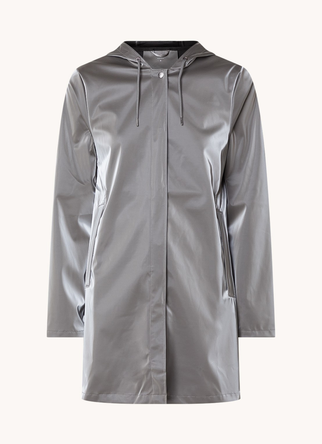 Rains String W parka met capuchon en trekkoord - voorkant 2 grijs