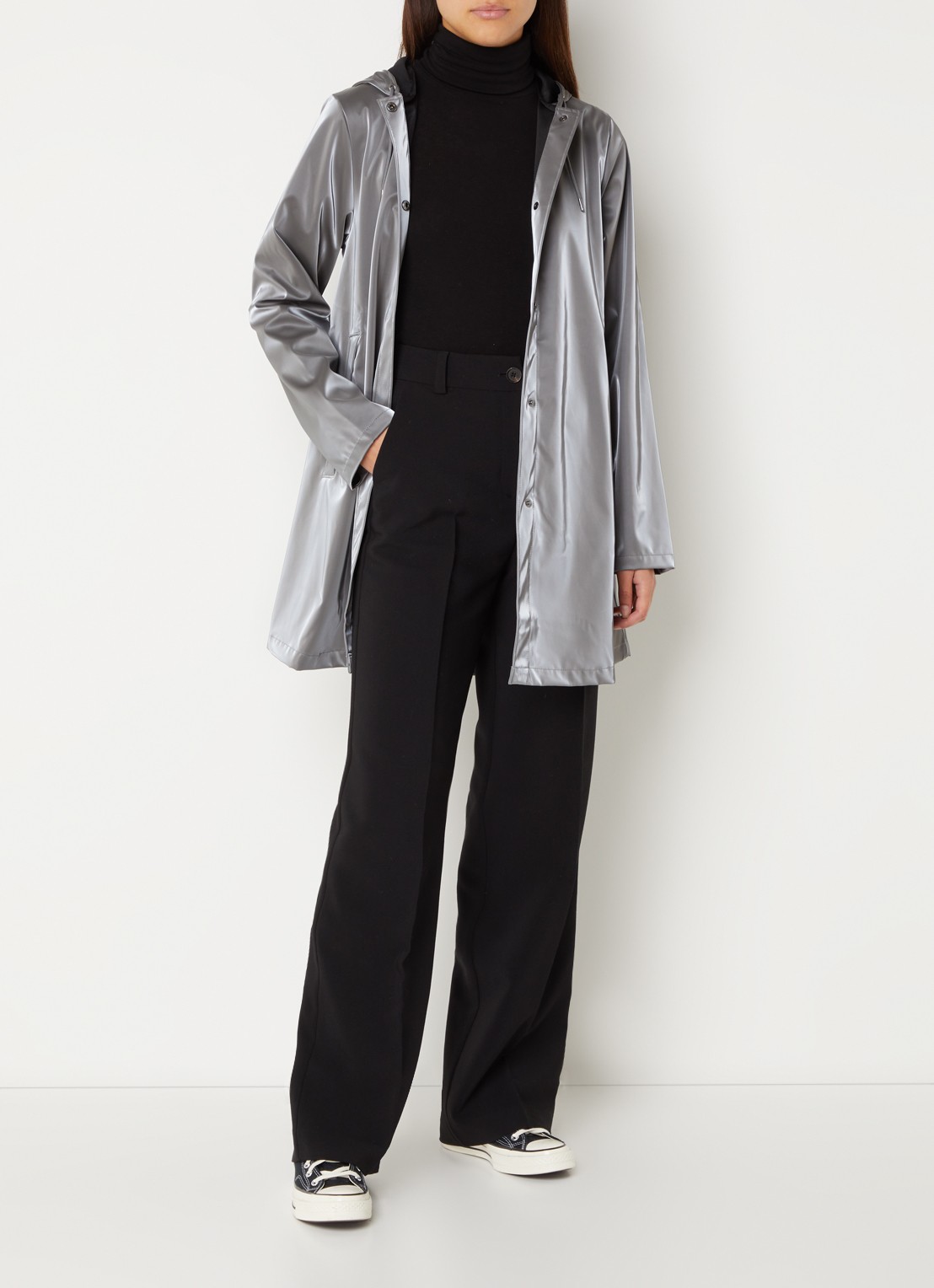 Rains String W parka met capuchon en trekkoord - voorkant 3 grijs