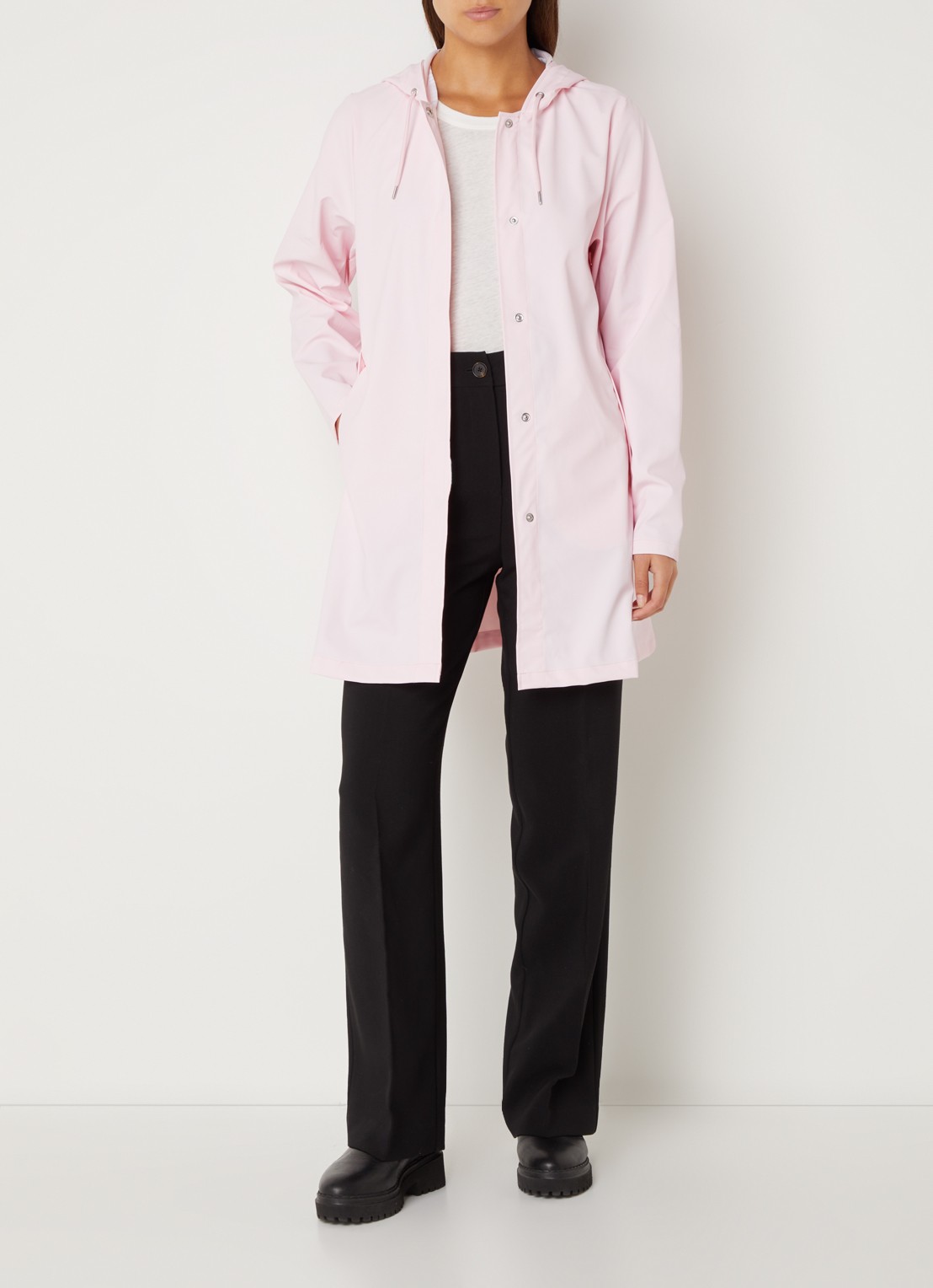 Rains String W parka met capuchon en trekkoord - voorkant 2 roze