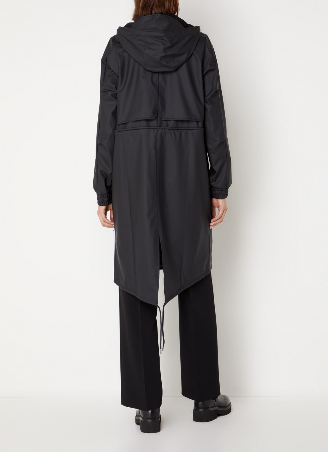 Rains String W parka met capuchon en trekkoord - achterkant 3 zwart