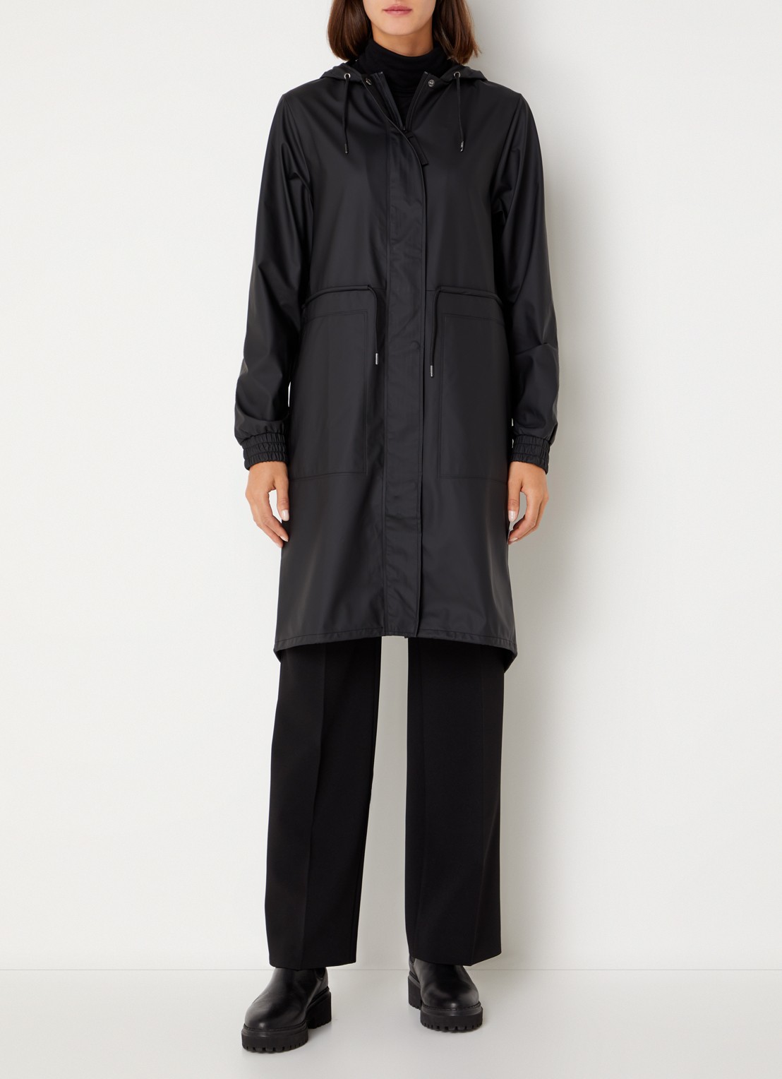 Rains String W parka met capuchon en trekkoord - detail 4 zwart