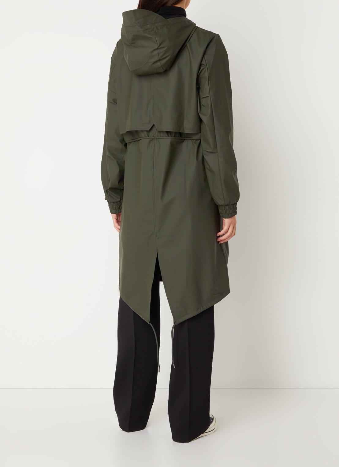 Rains String W parka met capuchon en trekkoord - achterkant 3 donkergroen