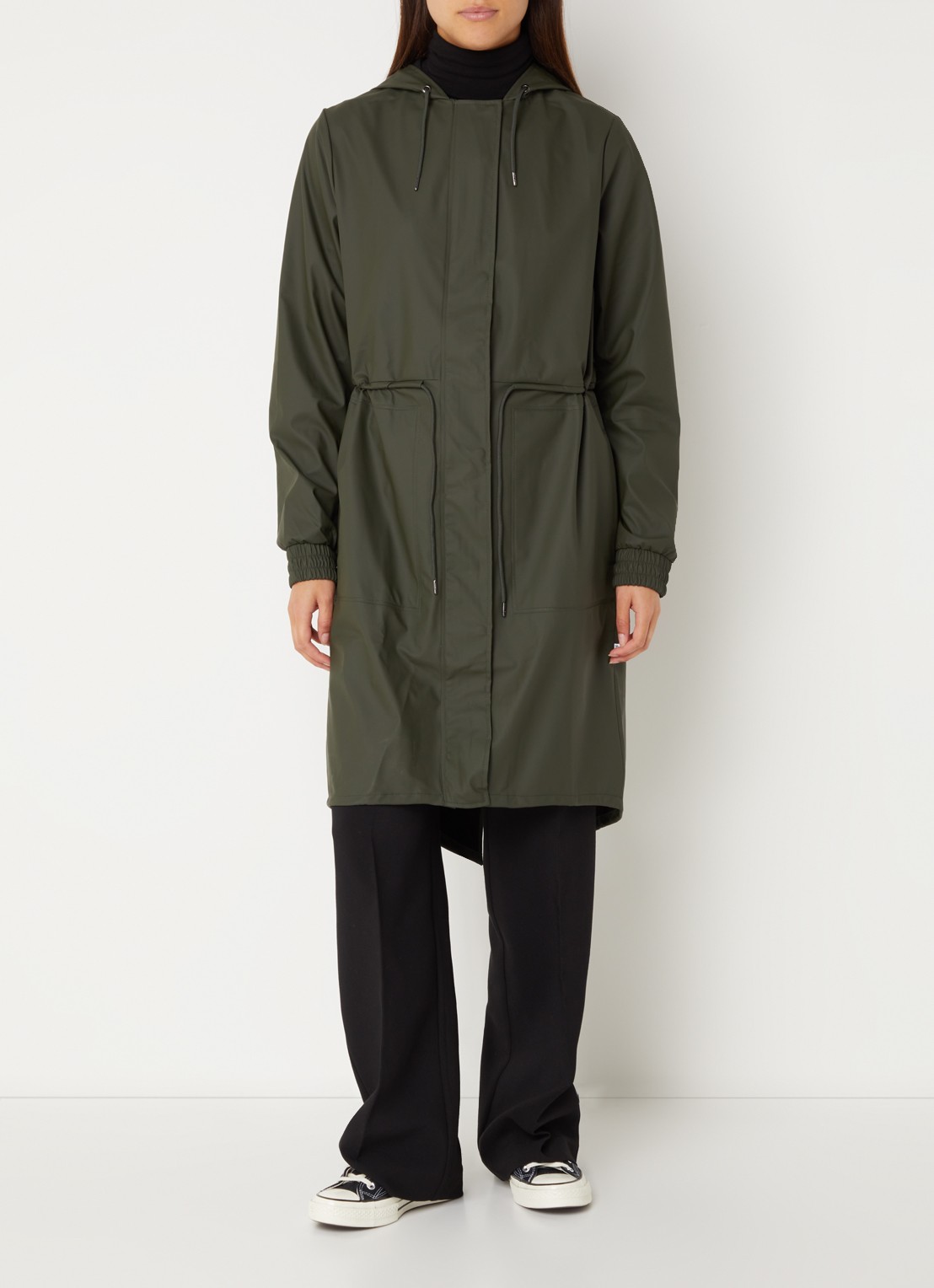 Rains String W parka met capuchon en trekkoord - detail 4 donkergroen