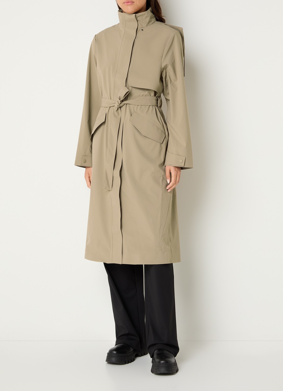 Rains Suv regenjas met strikceintuur en capuchon - detail 4 khaki
