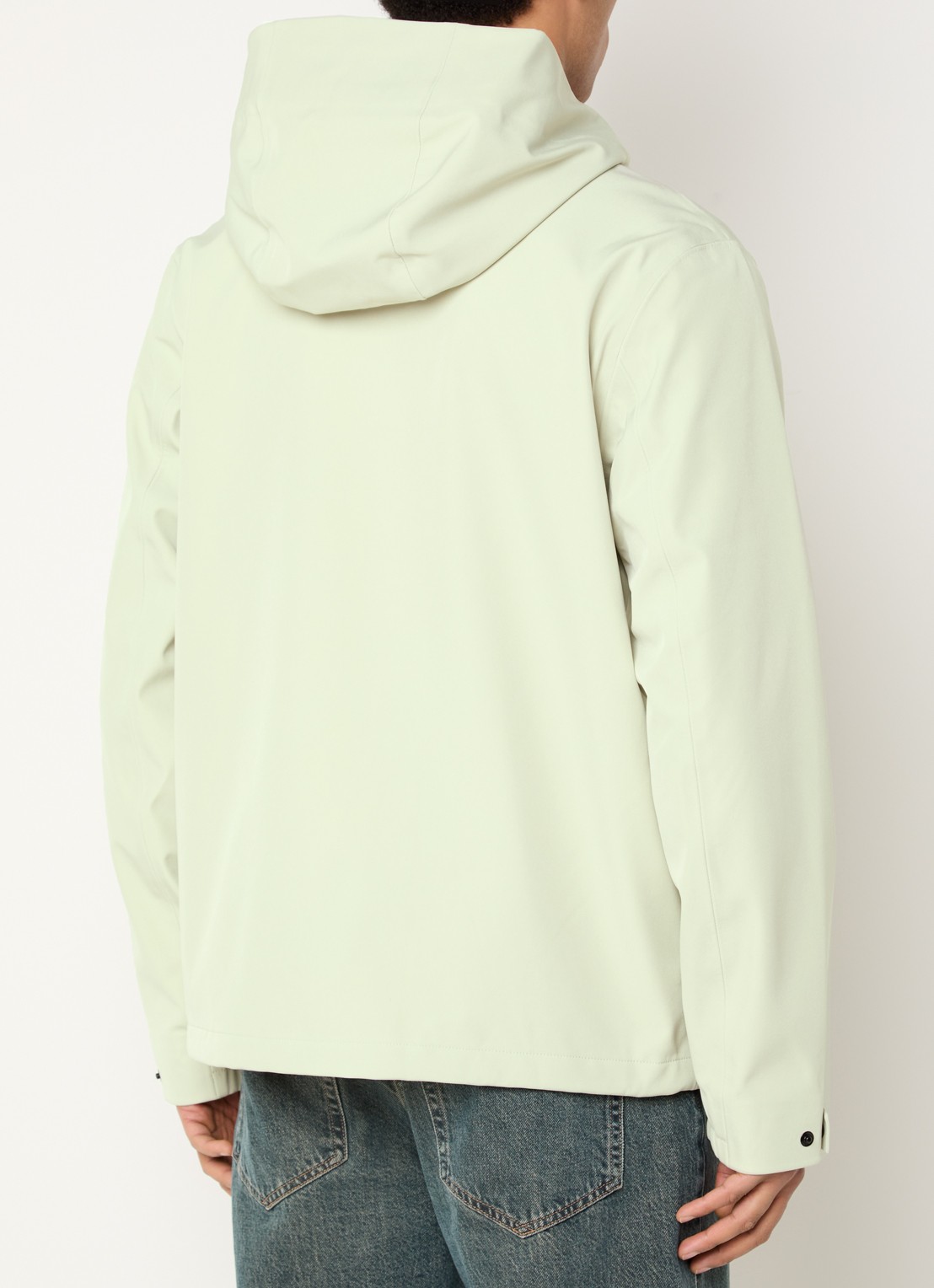 Rains Suva softshell jack met capuchon - achterkant lindegroen