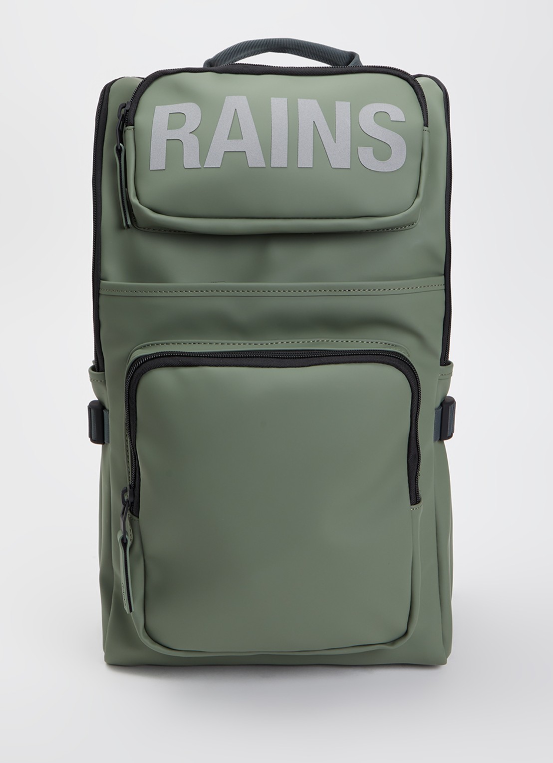 Rains Texel Cargo rugzak met 16 inch laptopvak en waterafstotende coating - voorkant 3 lichtgroen