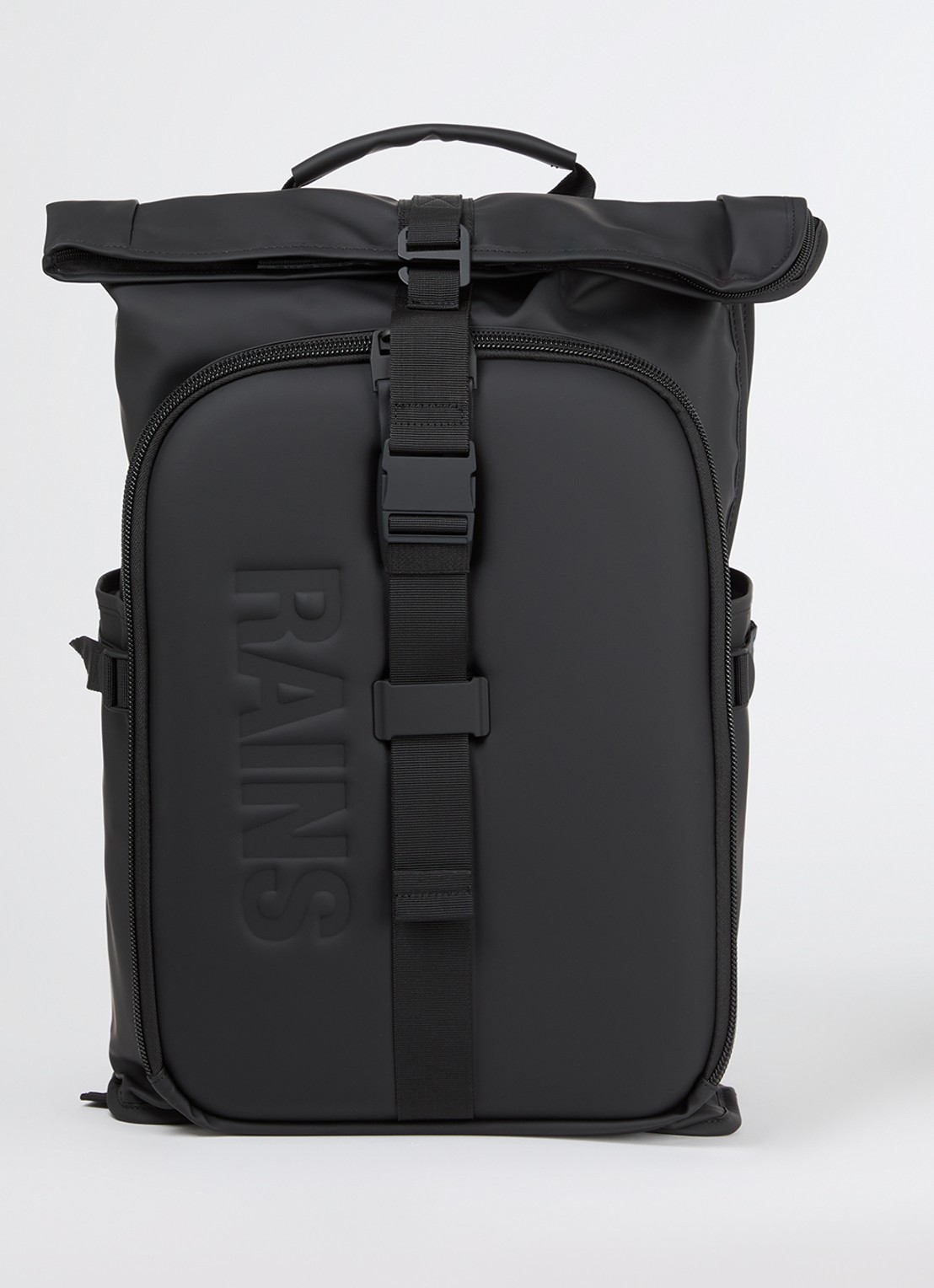 Rains Texel Moulded rugzak met 16 inch laptopvak en waterafstotende coating - voorkant 2 zwart