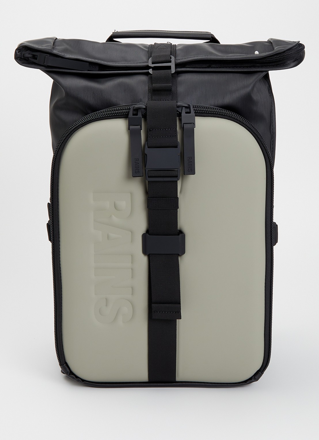 Rains Texel Moulded rugzak met 16 inch laptopvak en waterafstotende coating - voorkant lindegroen