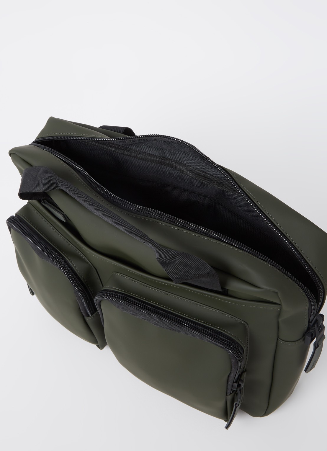 Rains Texel Tech businesstas met 15 inch laptopvak - detail legergroen