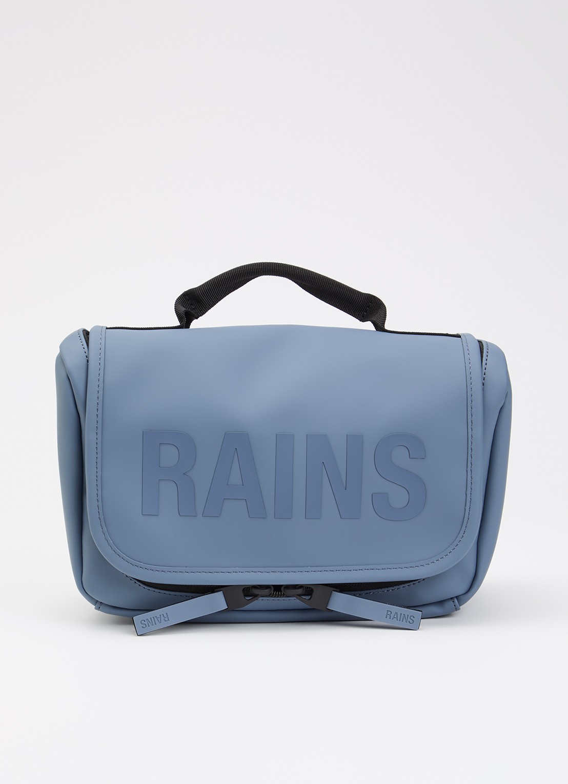 Rains Texel toilettas met waterafstotende coating en logo - voorkant staalblauw