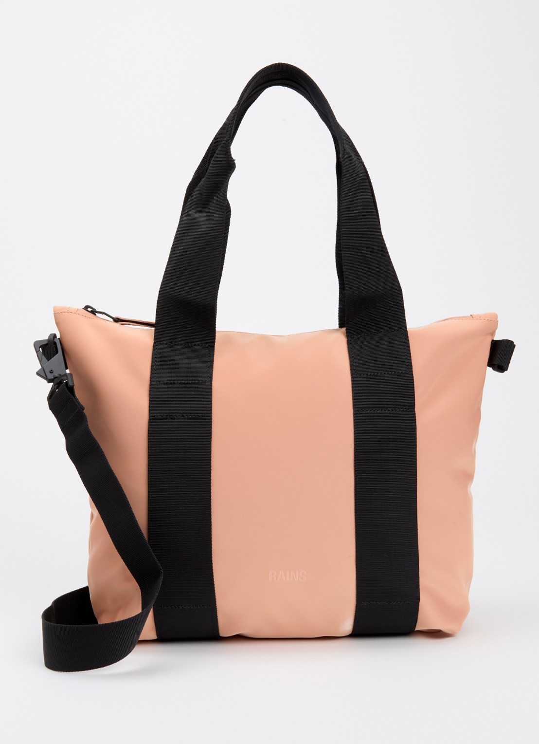 Rains Tote Micro W3 schoudertas met afneembare schouderriem en waterafstotende coating - voorkant zalmroze