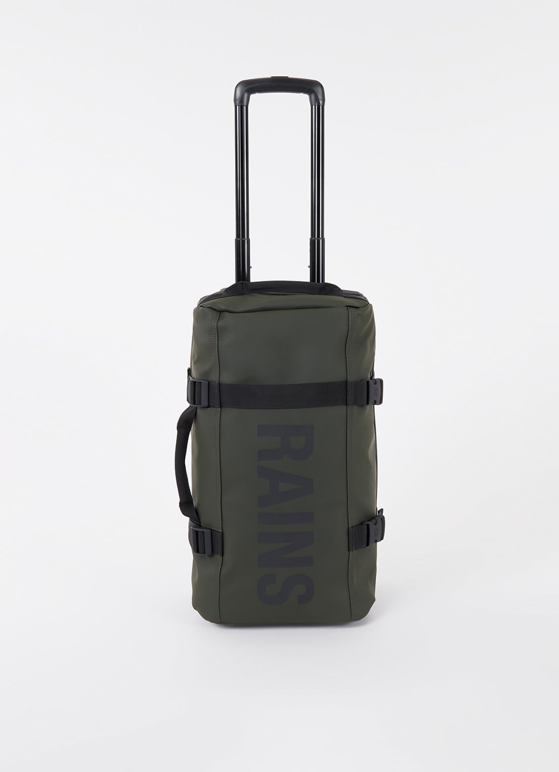Rains Trolley met logo 54 cm - voorkant bronsgroen