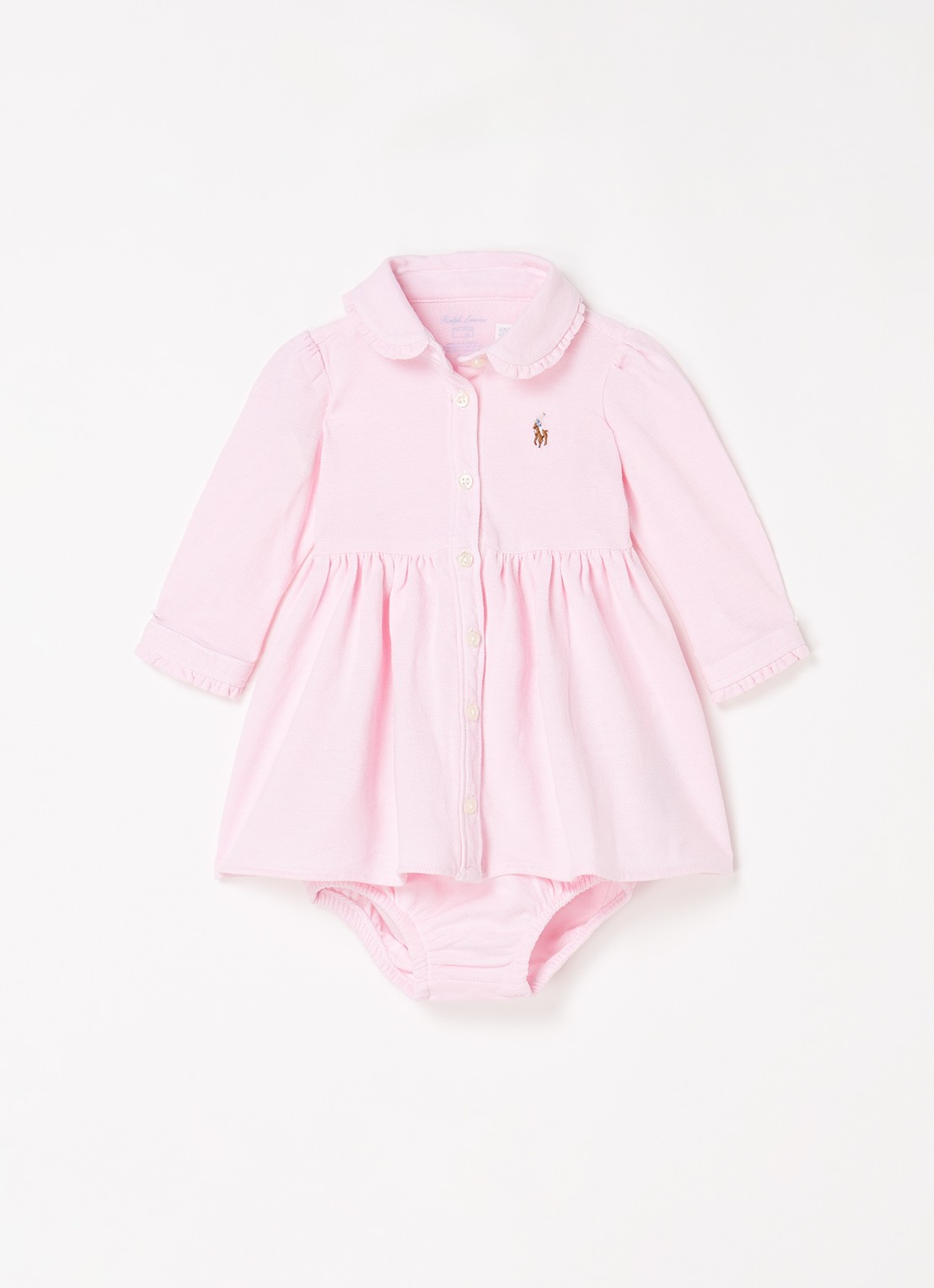 Ralph Lauren A-lijn jurk met logoborduring en bloomer - voorkant lichtroze