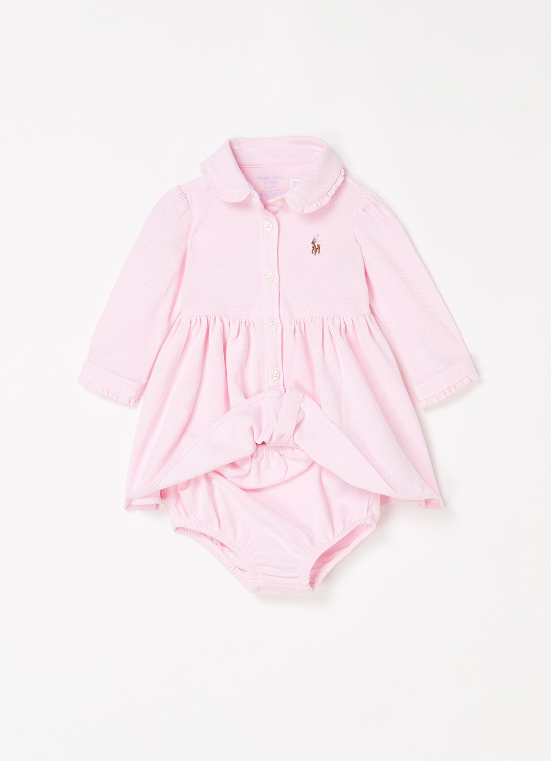 Ralph Lauren A-lijn jurk met logoborduring en bloomer - voorkant 2 lichtroze