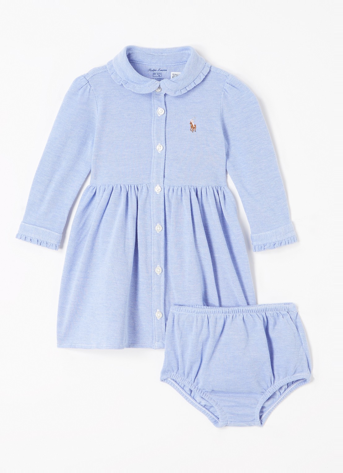 Ralph Lauren A-lijn jurk met logoborduring en bloomer - voorkant kobaltblauw