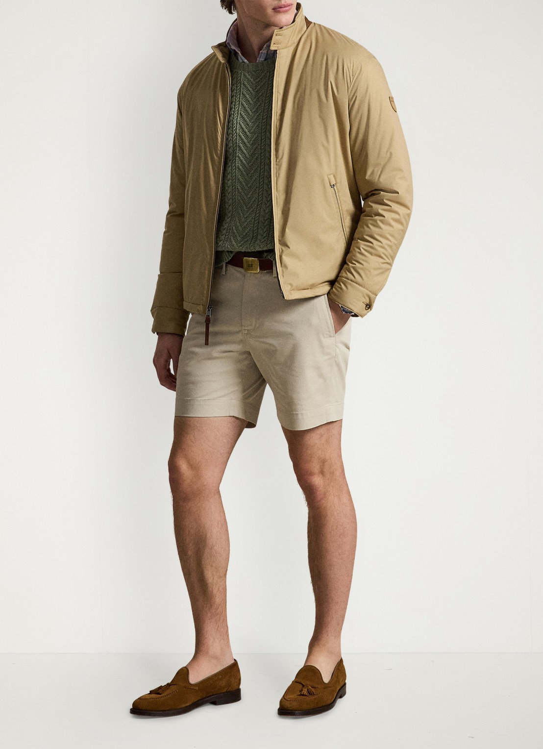 Ralph Lauren Abottson jack met suède en leren details - voorkant 2 rl khaki / khaki